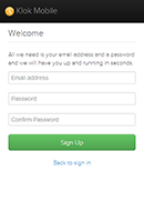 The initial sign up screen. You can also sign up directly through Klok